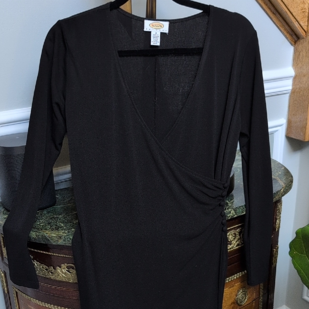 Talbots Black Wrap Look Blouse. Size 6 Petite. EUC